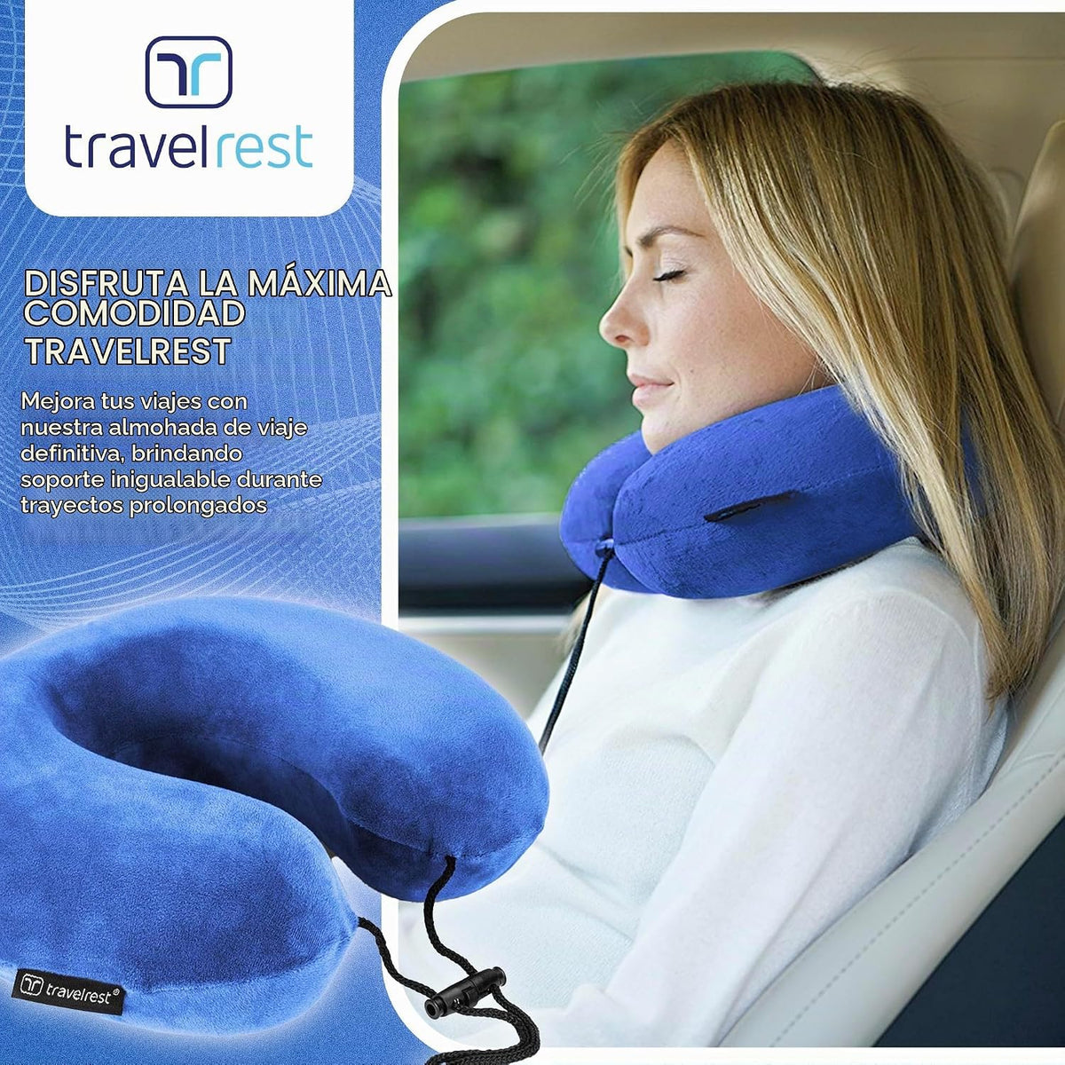 Almohada terapéutica de viaje Travelrest, viscoelástica, de felpa,...