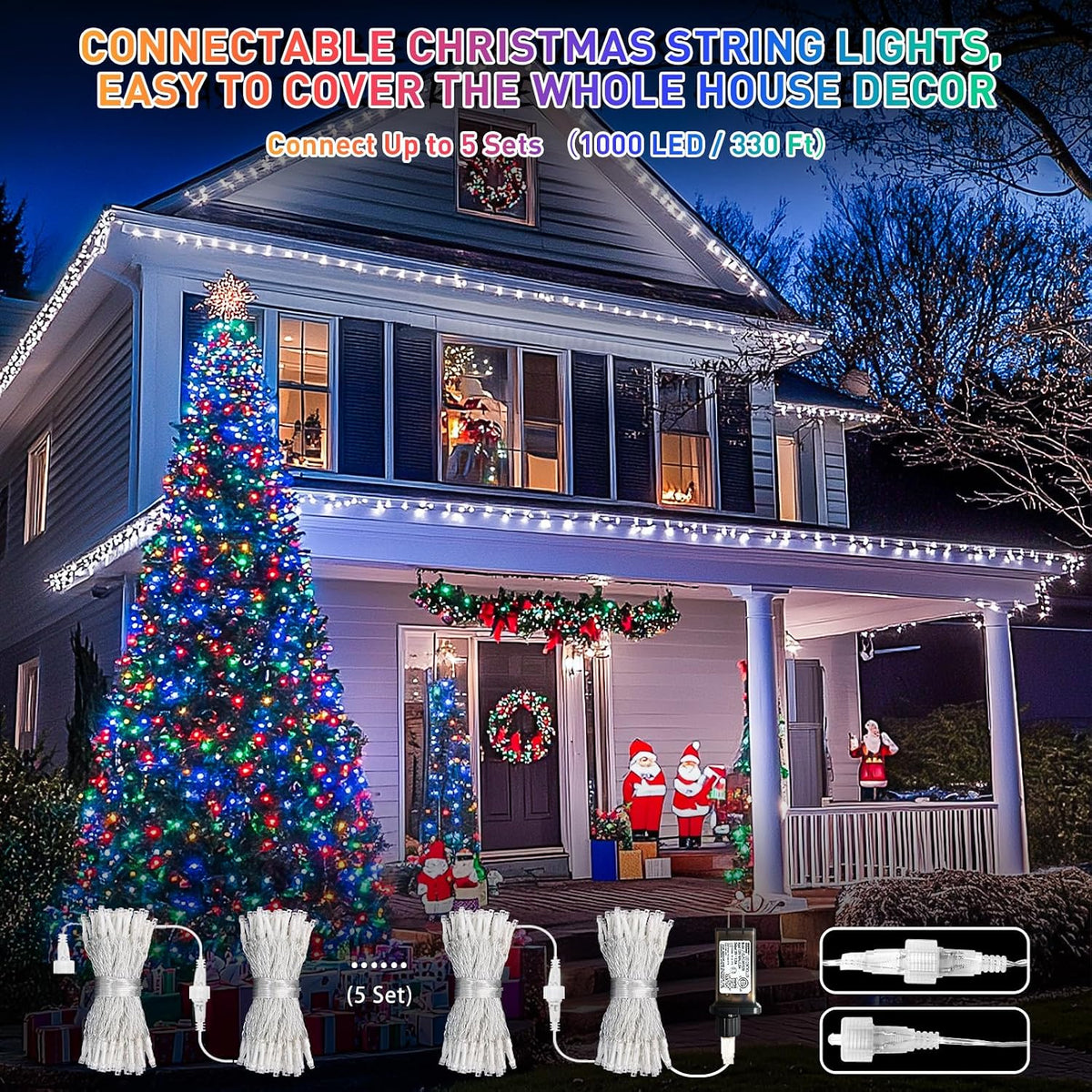 Luces navideñas JMEXSUSS 200LED, cambio de color, cable transparent...