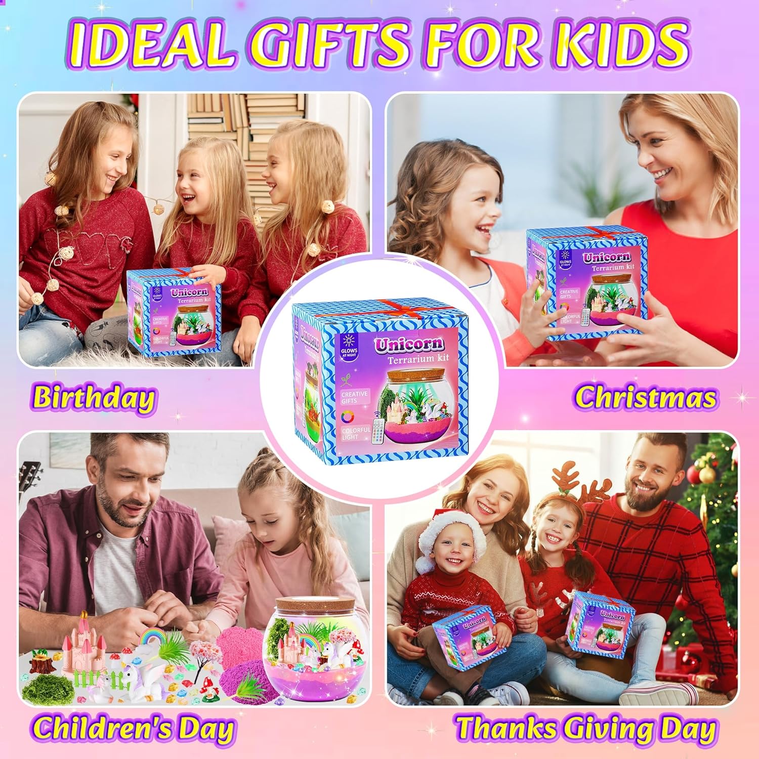 Hannstar Kit de terrario de unicornio iluminado para niñas, regalos...