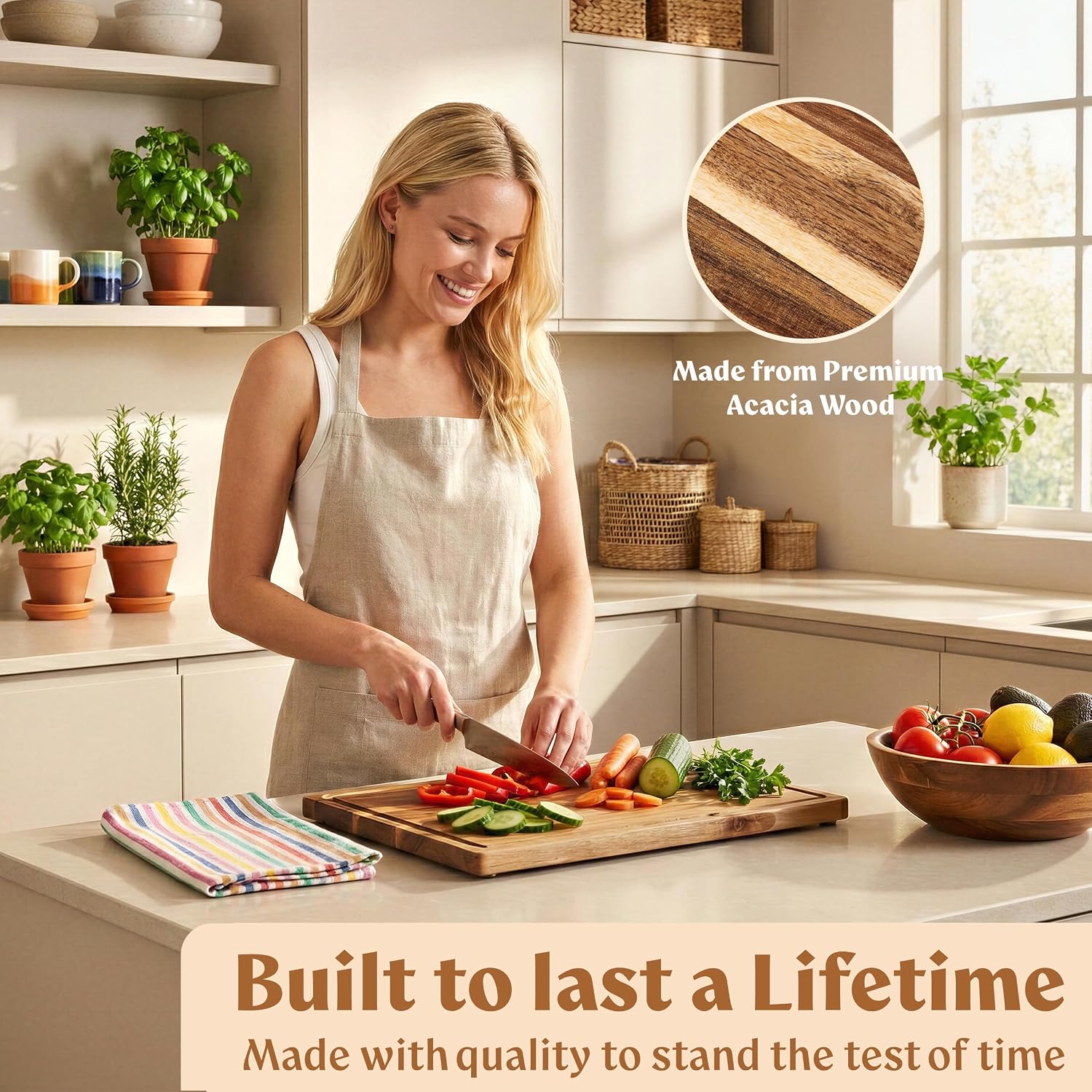 EDELHAUS Tablas de cortar de madera de acacia para cocina, juego de...