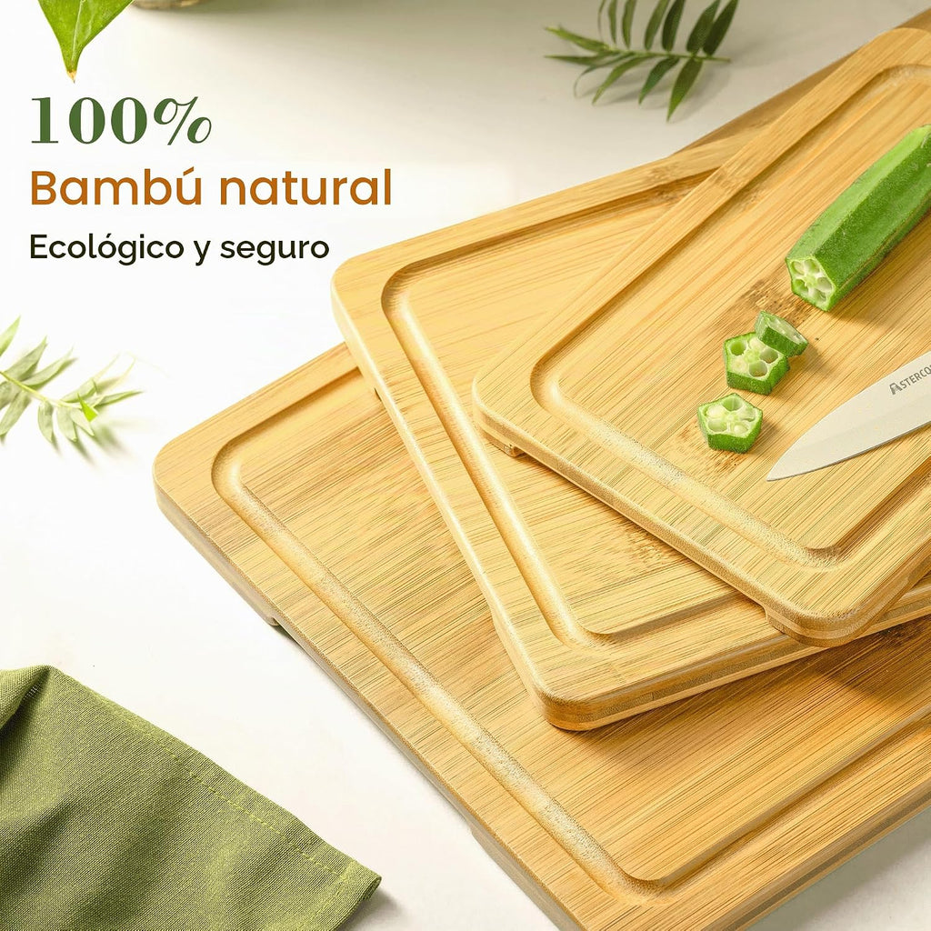 Astercook Nature - Tablas de cortar de bambú para cocina con soport...