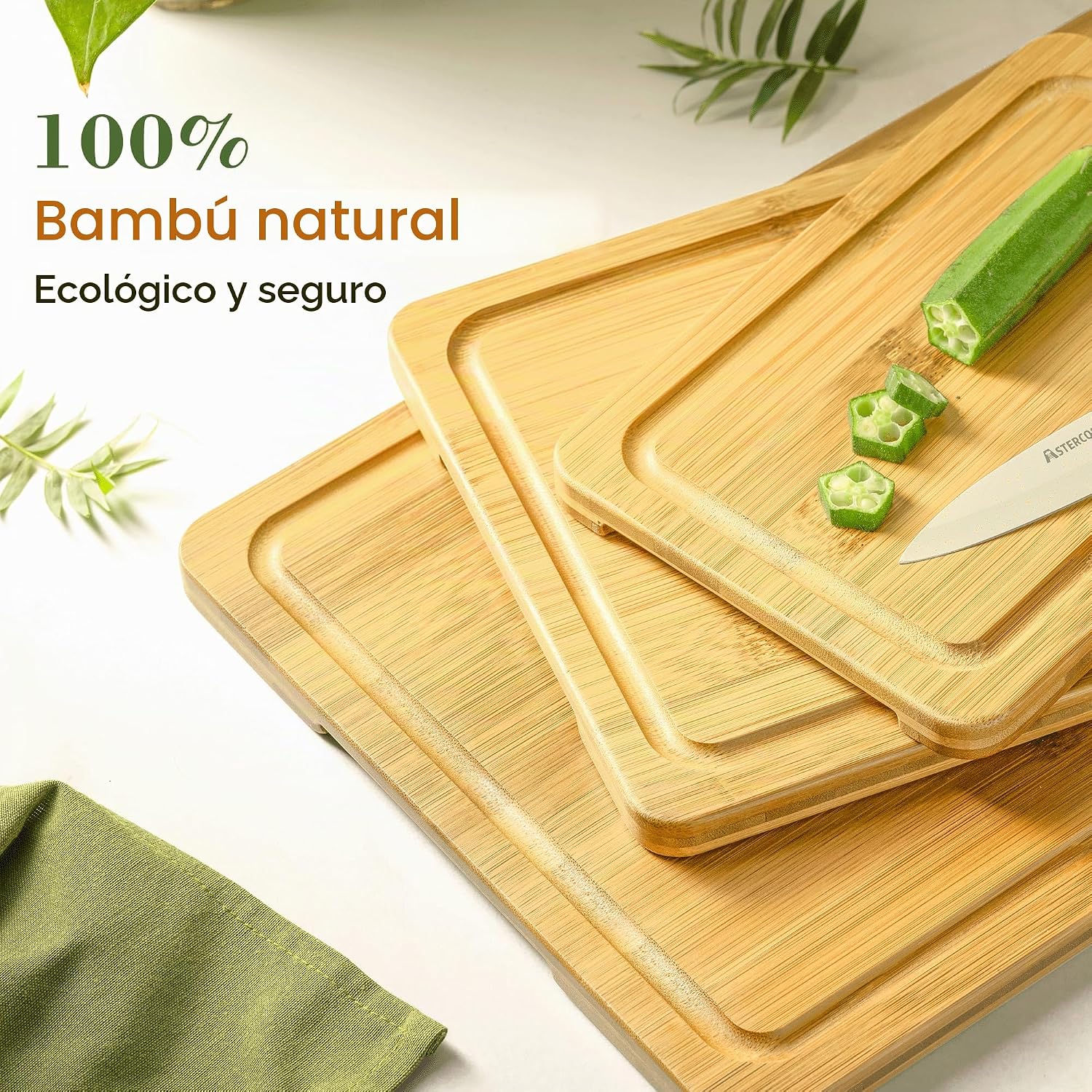 Astercook Nature - Tablas de cortar de bambú para cocina con soport...