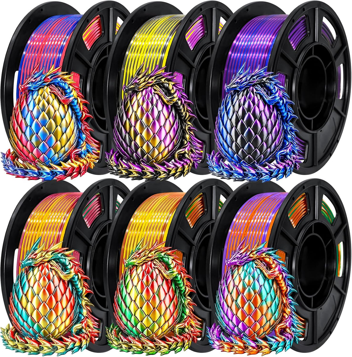 UGUESS Paquete de filamentos 3D de seda PLA+, tricolor brillante, 0...