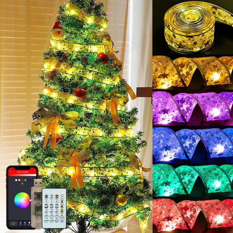 Tira de luces inteligentes para árbol de Navidad de 33 pies, 80 mod...