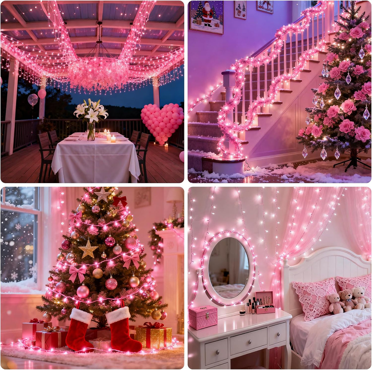 VTECHOLOGY Tira de luces rosadas para árbol de Navidad de 66 pies,...