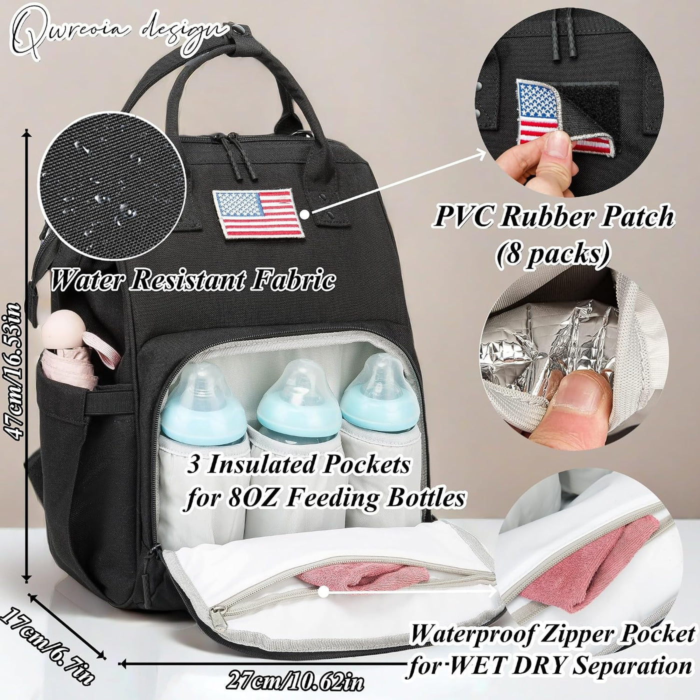 QWREOIA Mochila para pañales para papá y mamá con puerto de carga U...