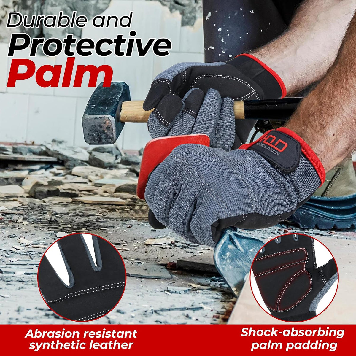 HANDLANDY Guantes de trabajo para hombre y mujer, guantes de trabaj...