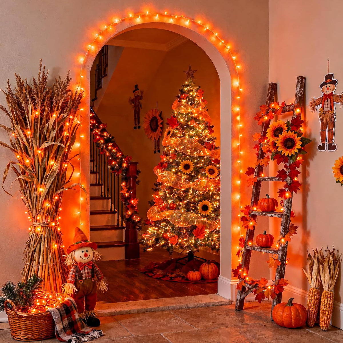JMEXSUSS 200 luces LED naranjas de Halloween para exteriores, inter...