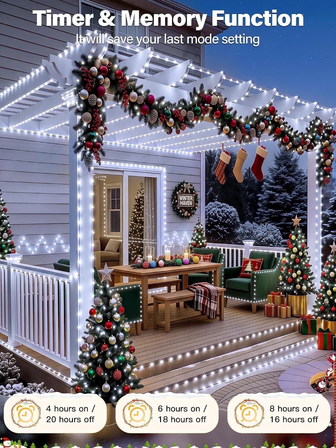 200 luces LED de Navidad de 66 pies IP67 impermeables, blanco frío...