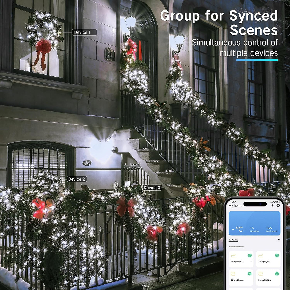 Brizled Guirnalda de luces inteligentes de Navidad, 500 luces LED q...