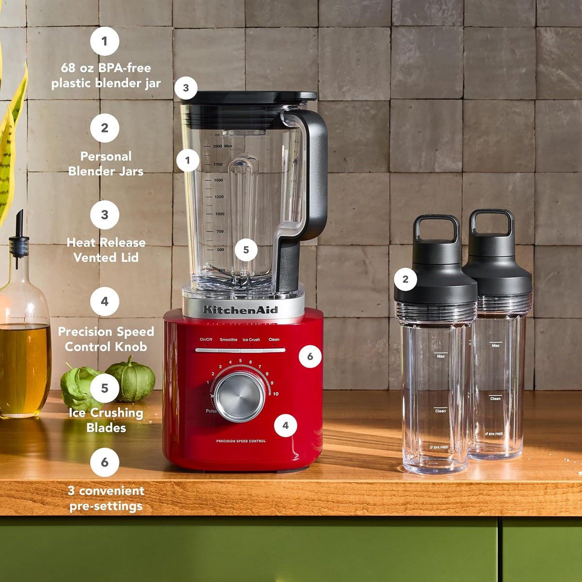 KitchenAid Pure Power - Licuadora con 2 frascos de mezcla personale...