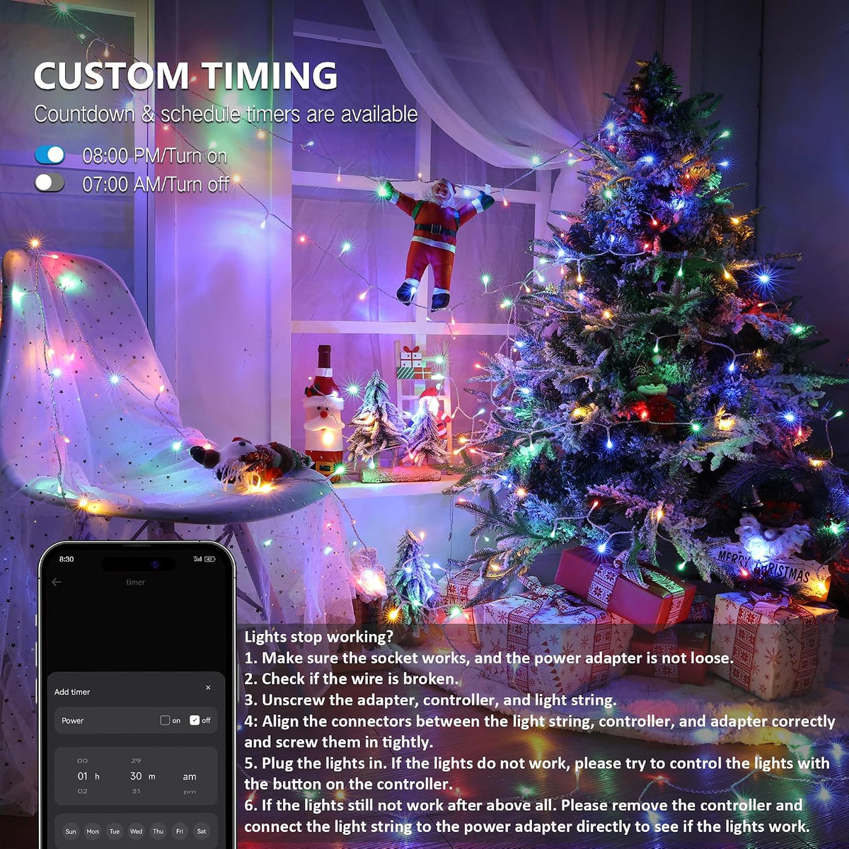 BrizLabs - Guirnalda de luces navideñas de colores y blancos que ca...