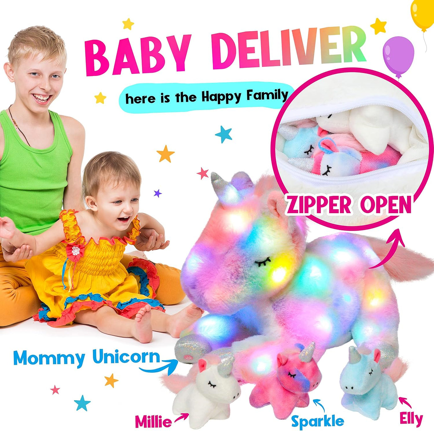 Hopearl Unicornio de peluche LED con iluminación, mamá unicornio co...