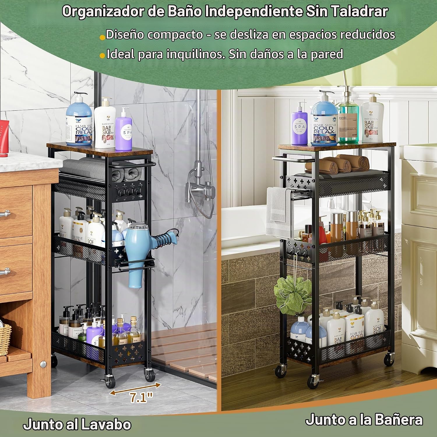 OKZEST Organizadores de baño delgados y carrito de almacenamiento c...