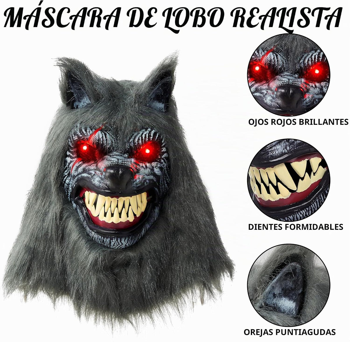 Spooktacular Creations Máscara LED de hombre lobo de Halloween con...