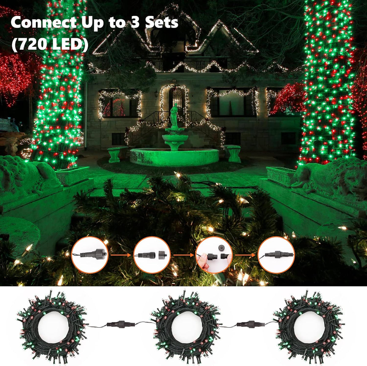 Guirnalda de luces rojas y verdes Brizled, luces navideñas para ext...