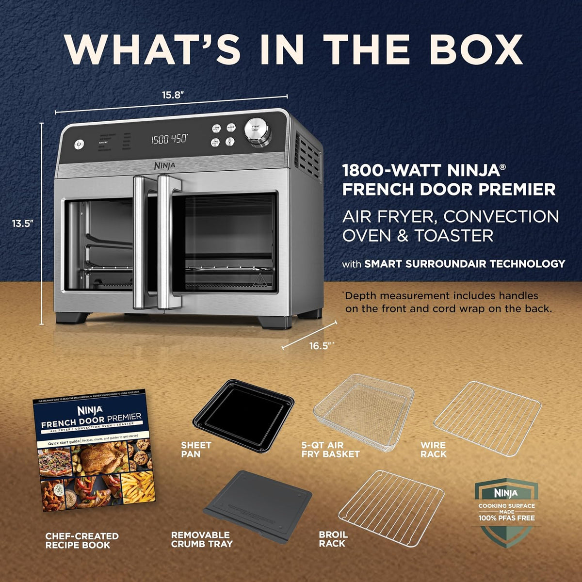Ninja French Door Premier - Horno de freír de aire, 10 en 1, negro,...