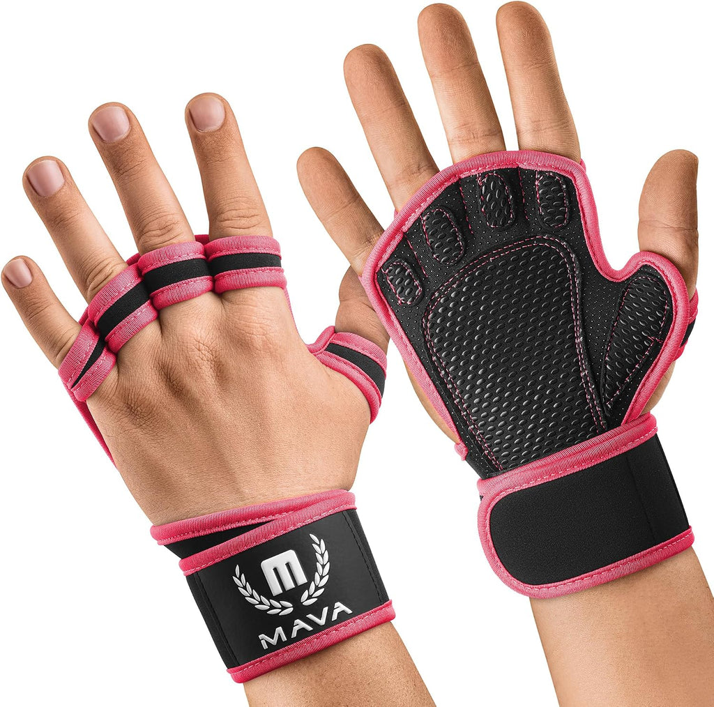 Mava Sports Guantes de gimnasio abiertos con soporte para muñeca in...