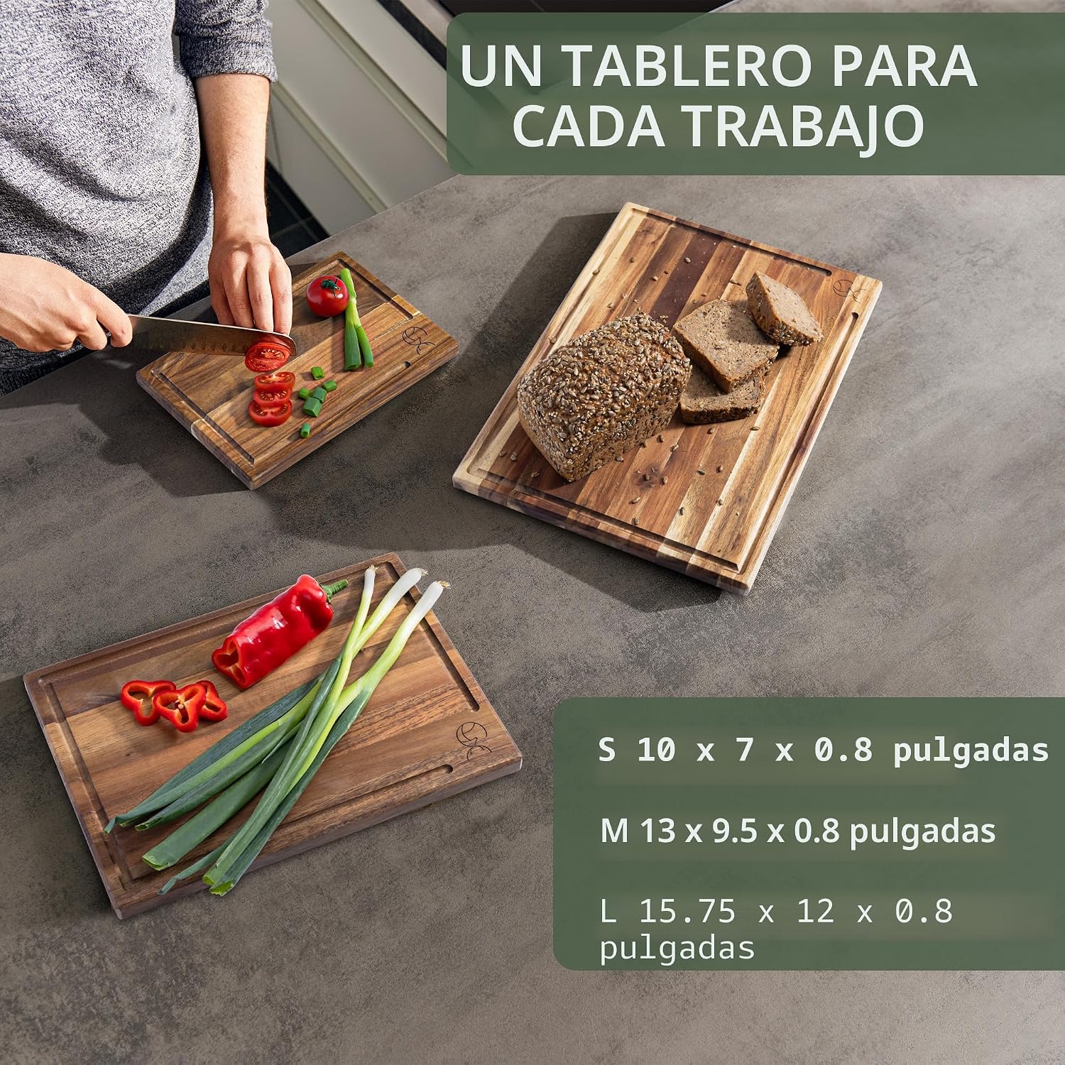 WALDWERK Juego de tablas de cortar (15.75 x 12\/13 x 9.5\/10 x 7 pu...