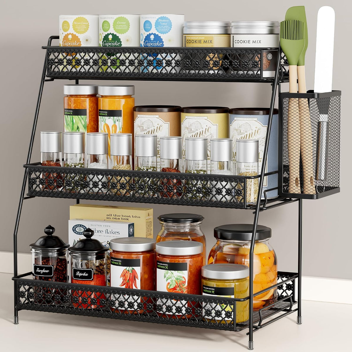 SILUB - Organizador vintage de 3 niveles para encimera de cocina, b...
