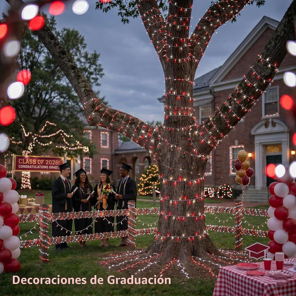 JMEXSUSS 200 LED Cadena de luces rojas y blancas para interiores y...