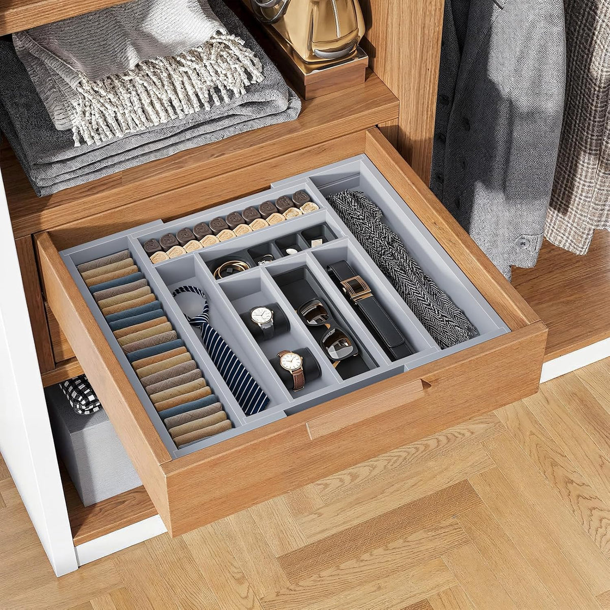 Pipishell Organizador de cajones expandible de bambú para soporte d...