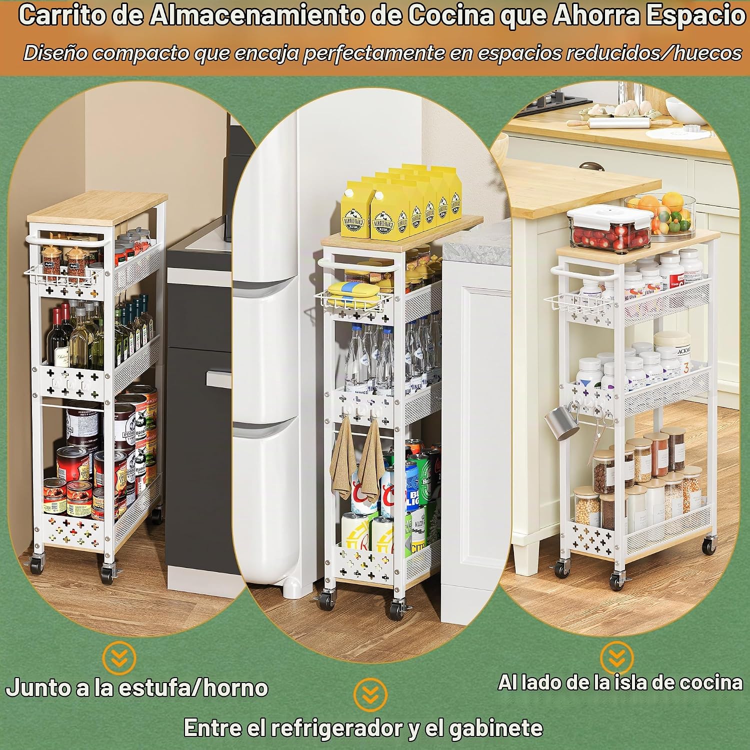 OKZEST Carrito de almacenamiento delgado y rodante, carrito de orga...