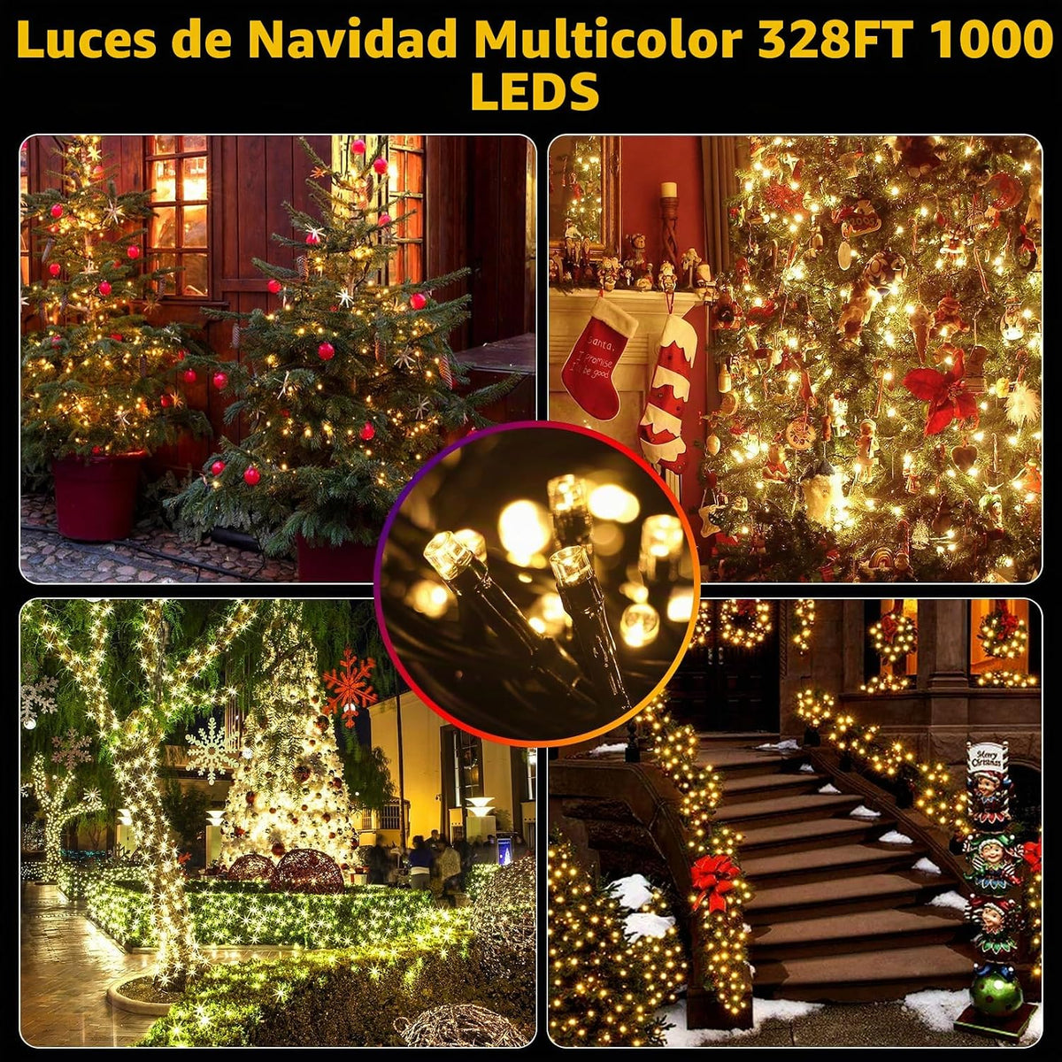 MZD8391 1000 luces LED de Navidad de 328 pies para interiores y ext...