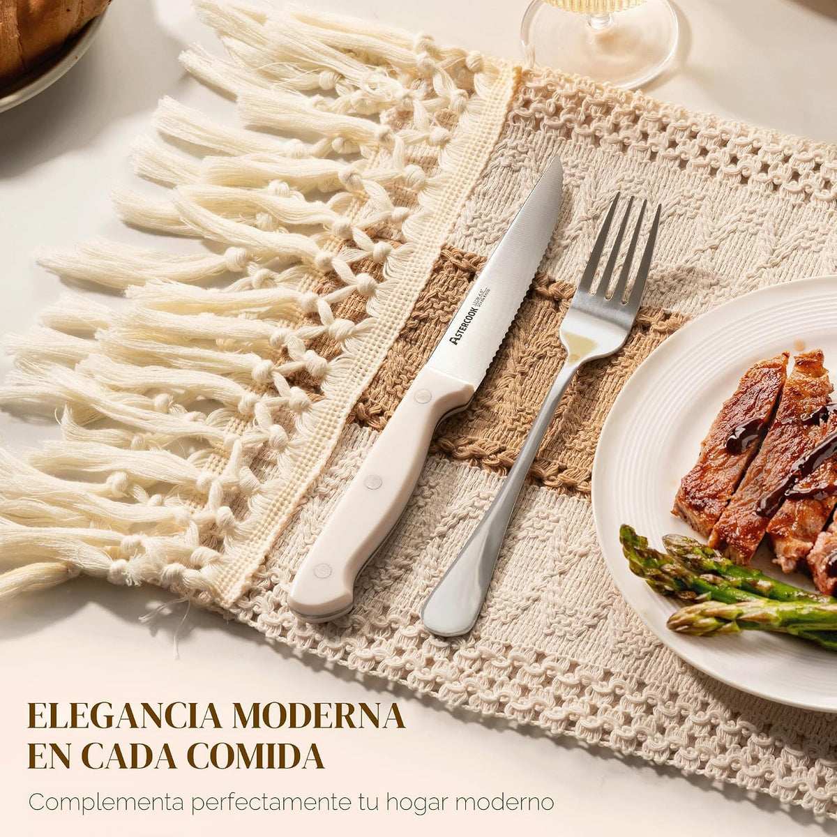 Juego de 6 cuchillos para carne Astercook con mangos de espiga comp...