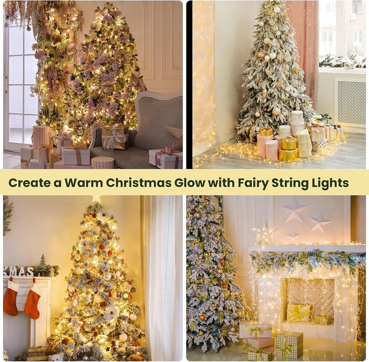 Pellimo 100 luces LED de Navidad, 33 pies de luz blanca cálida ench...