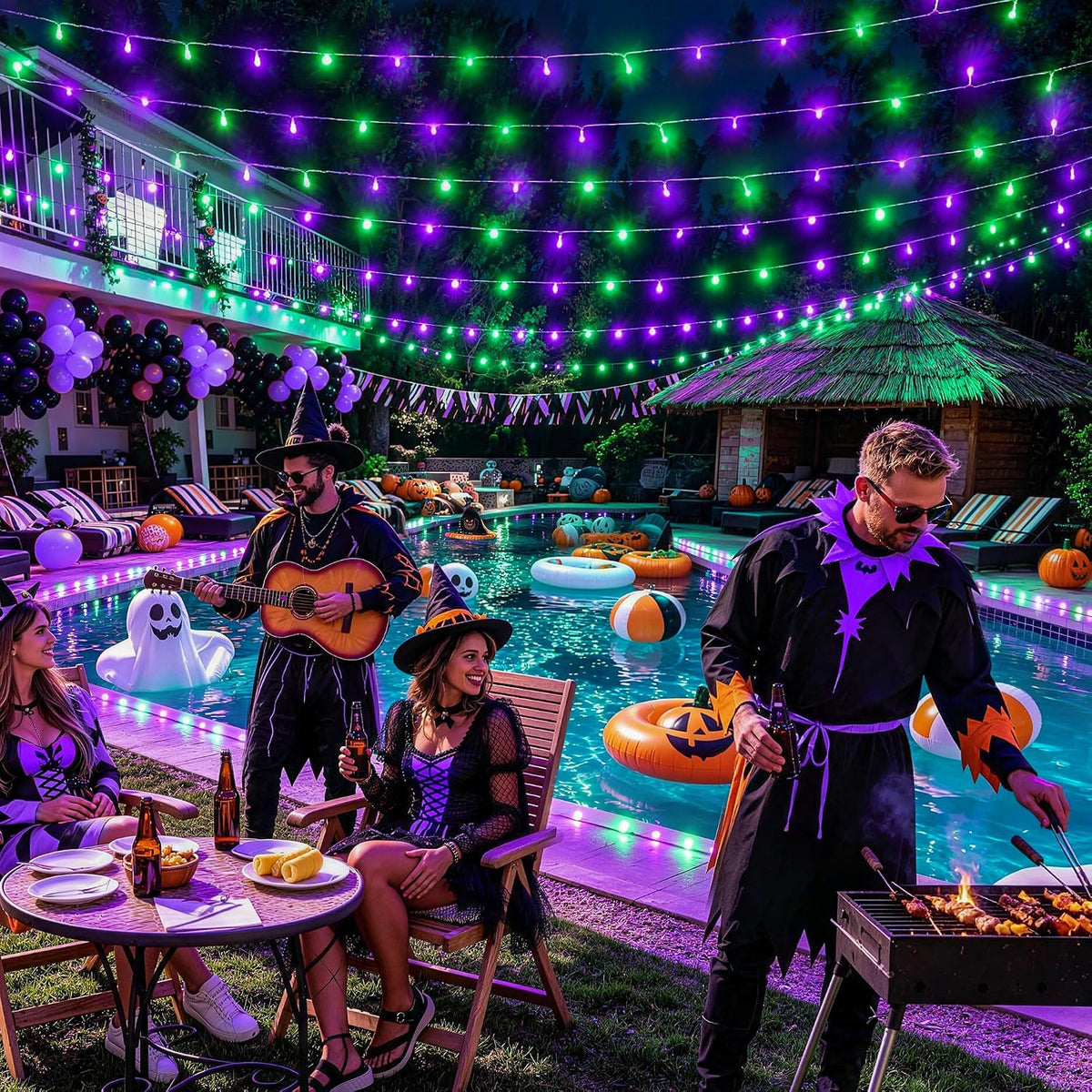 JMEXSUSS 200 luces LED moradas y verdes de Halloween para interiore...