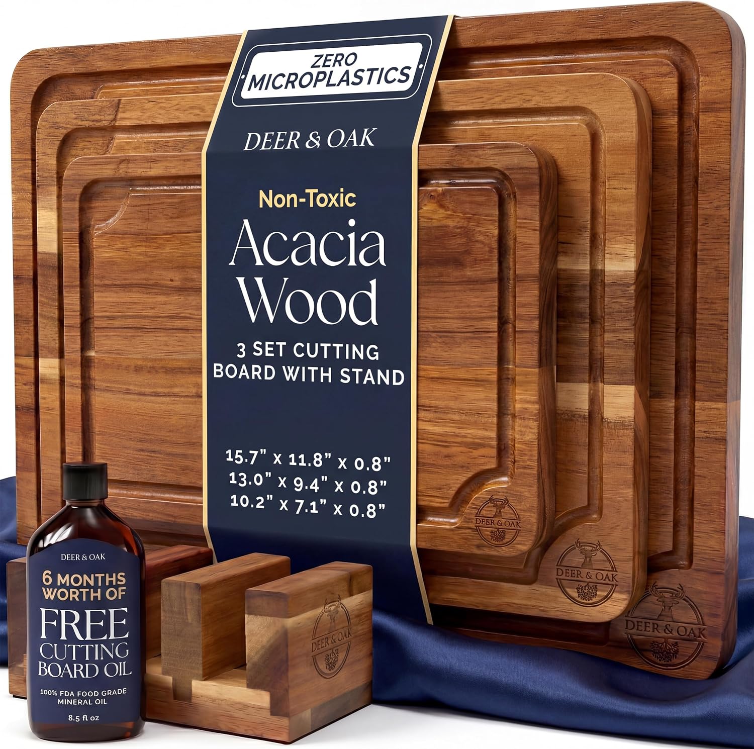 Deer &amp; Oak Juego de tablas de cortar de acacia de 3 piezas no t...