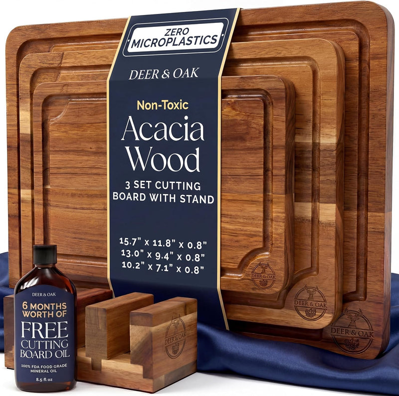 Deer &amp; Oak Juego de tablas de cortar de acacia de 3 piezas no t...