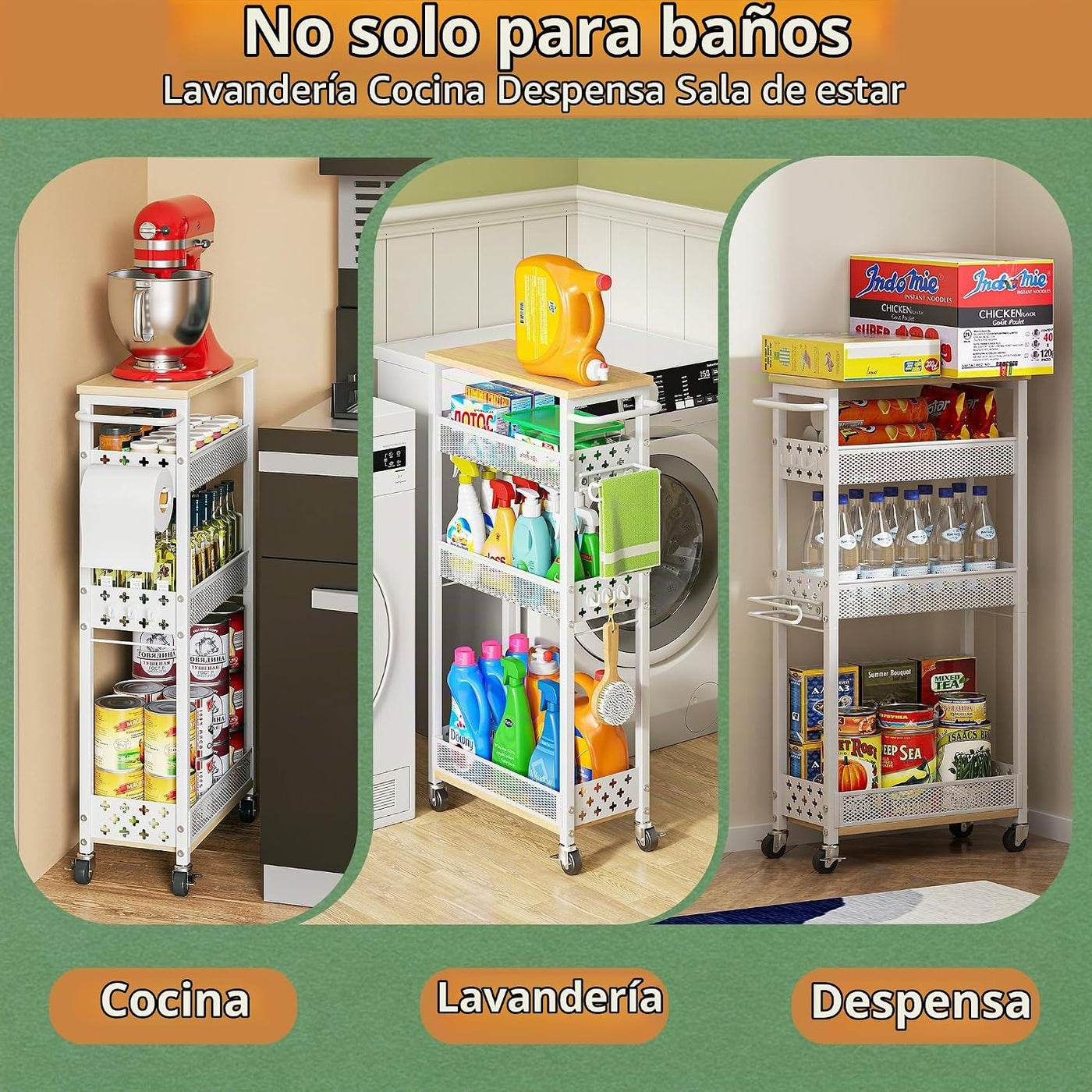 OKZEST Organizadores de baño delgados y carrito de almacenamiento c...