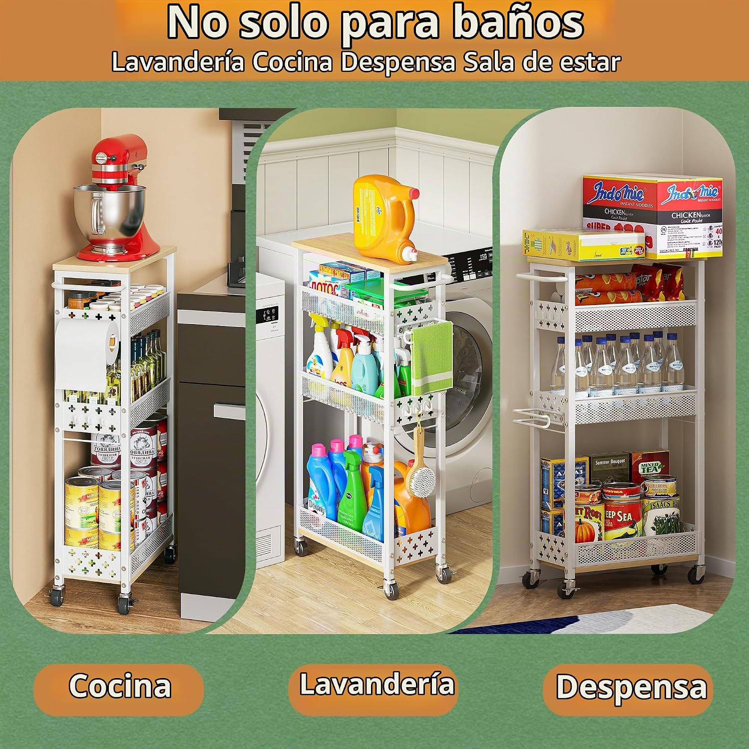 OKZEST Organizadores de baño delgados y carrito de almacenamiento c...