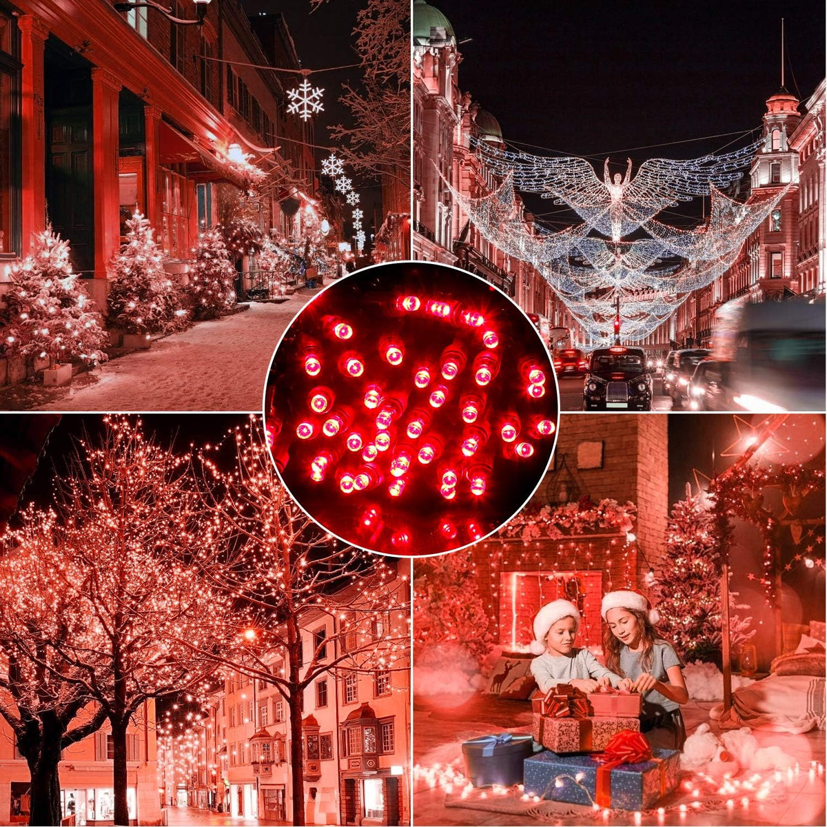 Aiddomm 100 unidades de luces LED de Navidad - 50 pies 5mm rojo gra...