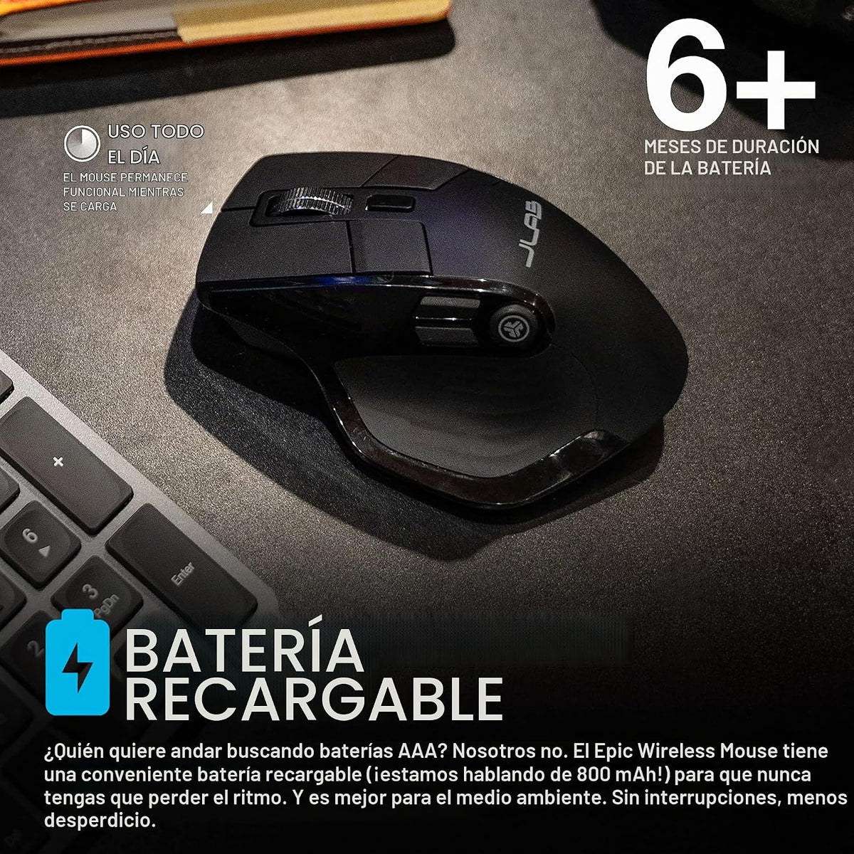 JLab, Ratón épico, inalámbrico, Bluetooth, multidispositivo, pantal...