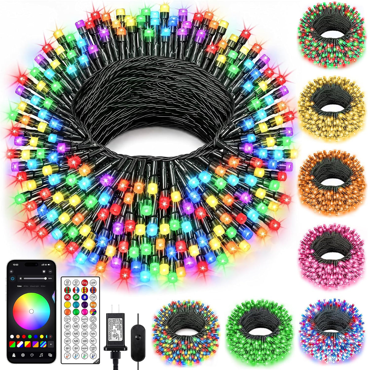 Ollny Luces inteligentes del árbol de Navidad, 59FT 180 LED RGBW lu...