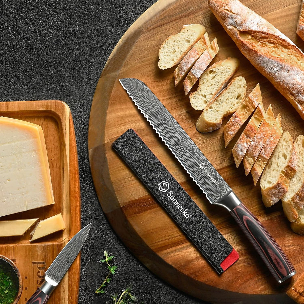 Sunnecko Cuchillo de pan de 8 pulgadas, cuchillo de pan dentado de...
