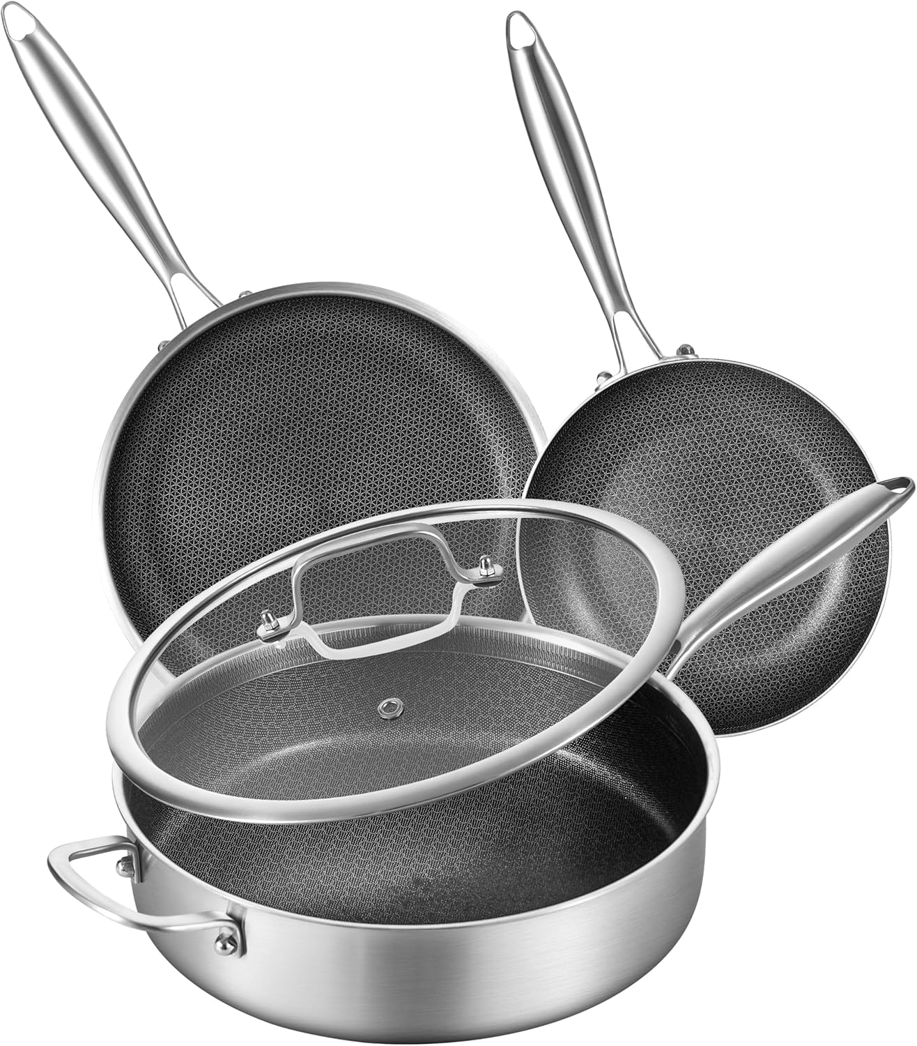 LOLYKITCH 6 QT Sartén para saltear de acero inoxidable de tres capa...