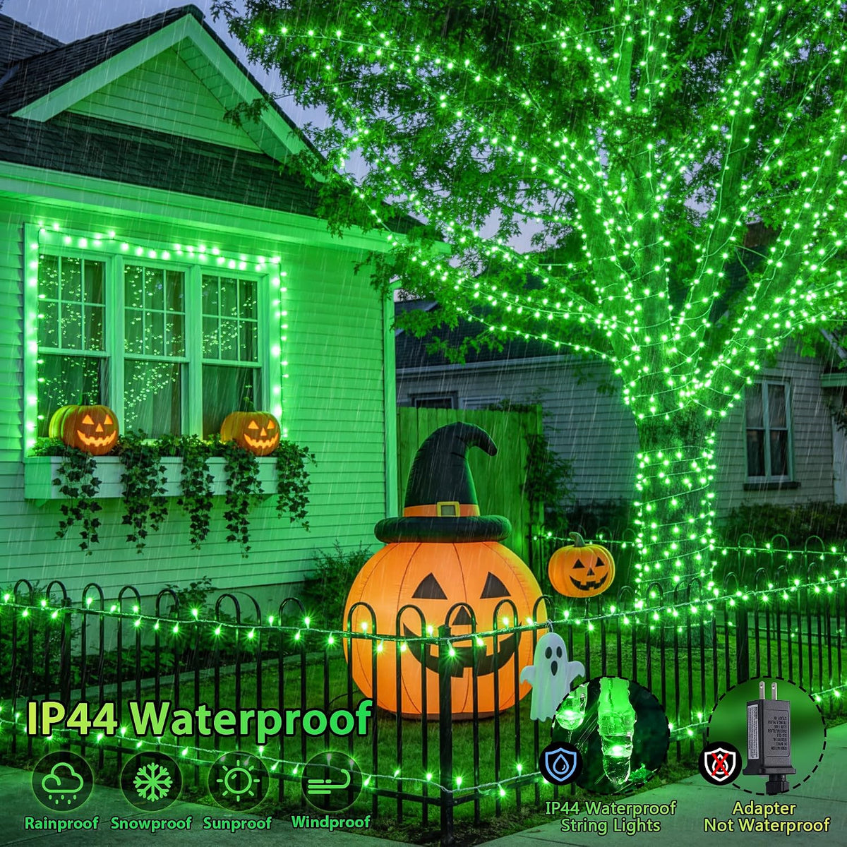 JMEXSUSS 200 luces LED verdes de Halloween para interiores y exteri...