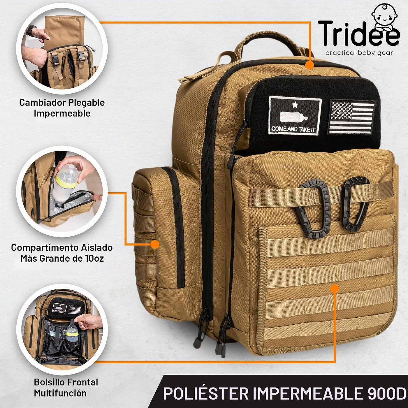 Bolsa de Pañales para Papá Color Tostado - Mochila de Pañales Milit...