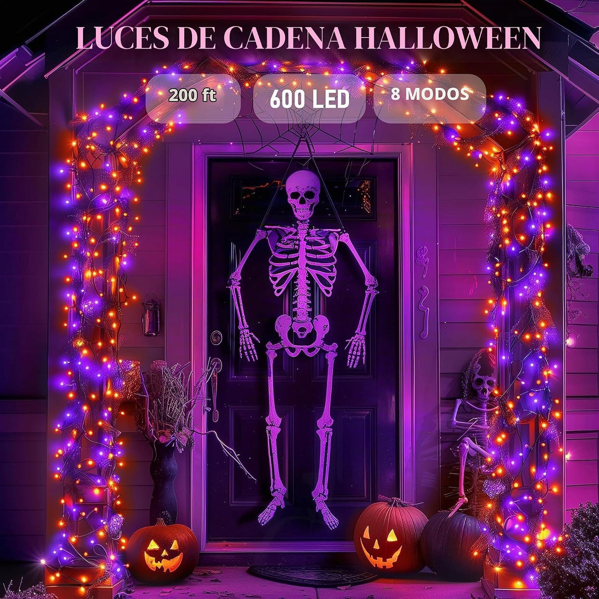 Dazzle Bright Cadena de luces de Halloween, 600 LED de 196 pies, re...