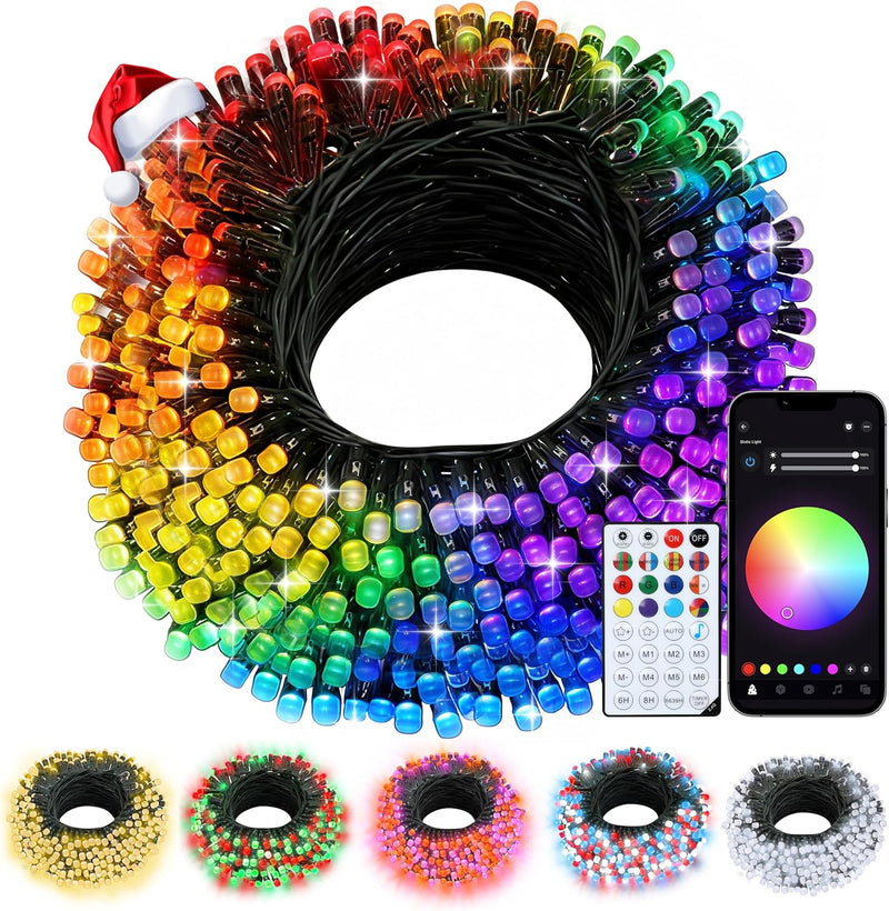 Echosari Guirnalda de luces navideñas inteligentes, 200 LED, 66 pie...