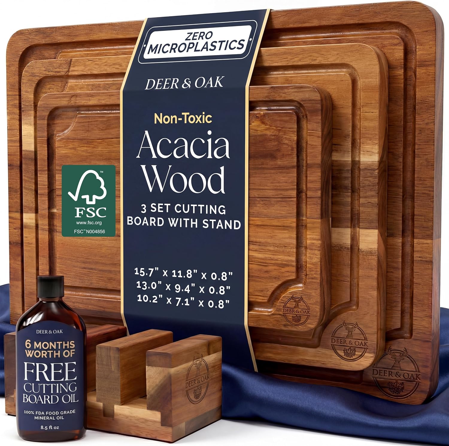 Deer &amp; Oak Juego de tablas de cortar de acacia no tóxicas de 3...