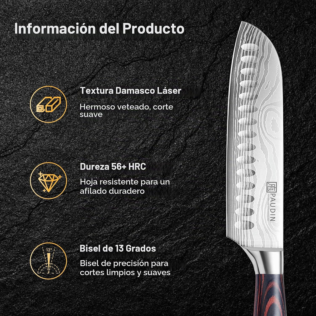 PAUDIN Cuchillo Santoku, Cuchillo de Cocina de 7 Pulgadas, Filo Ult...