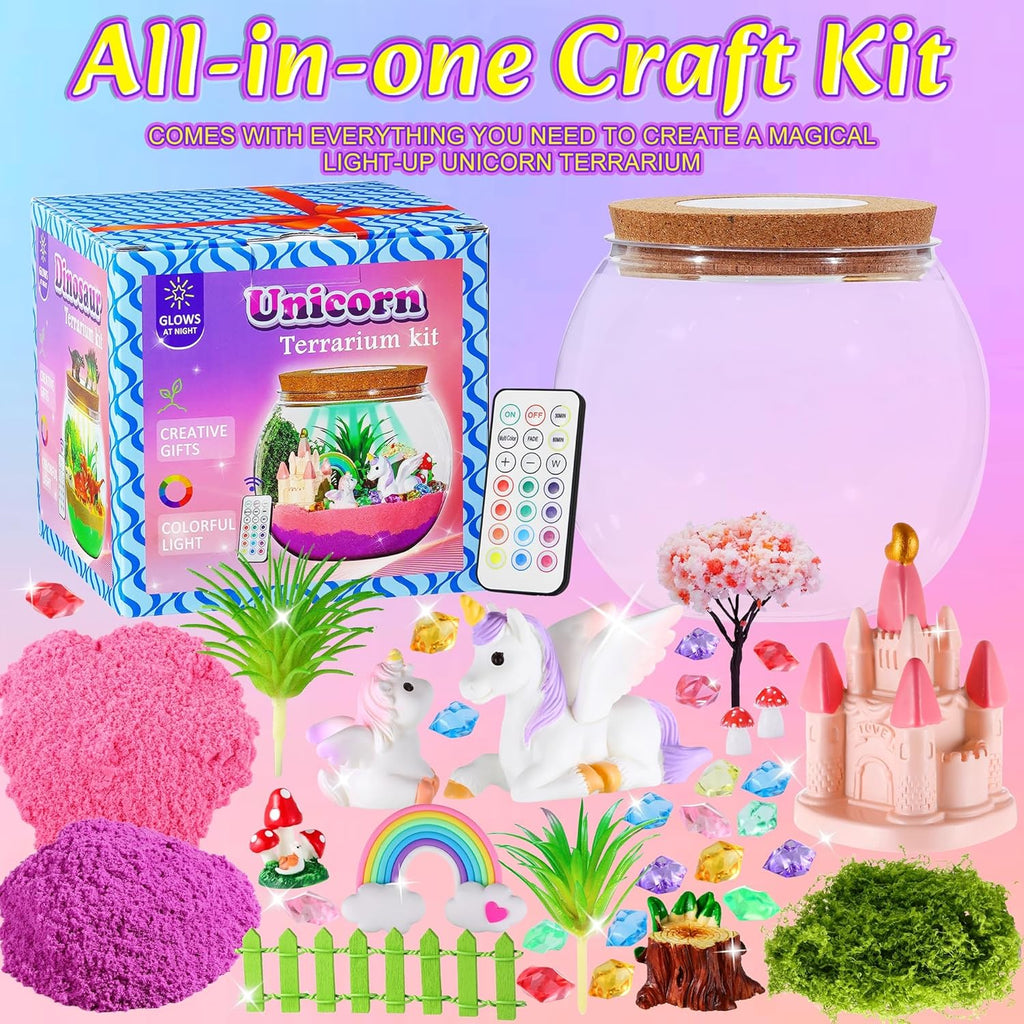 Hannstar Kit de terrario de unicornio iluminado para niñas, regalos...
