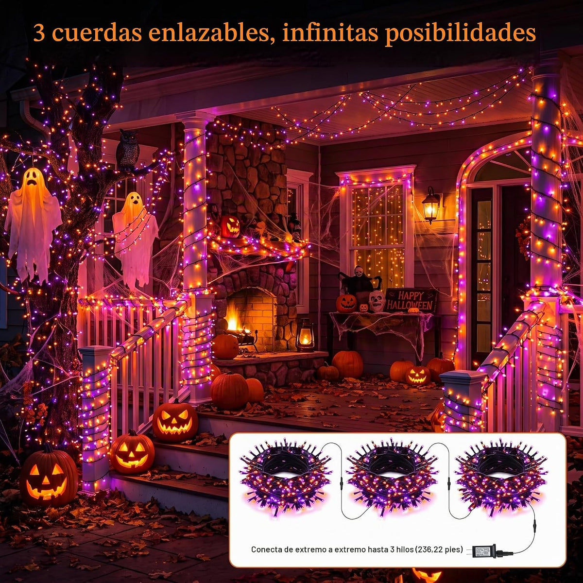 Brizled Luces de Halloween para exteriores, 95.14 pies 240 luces LE...