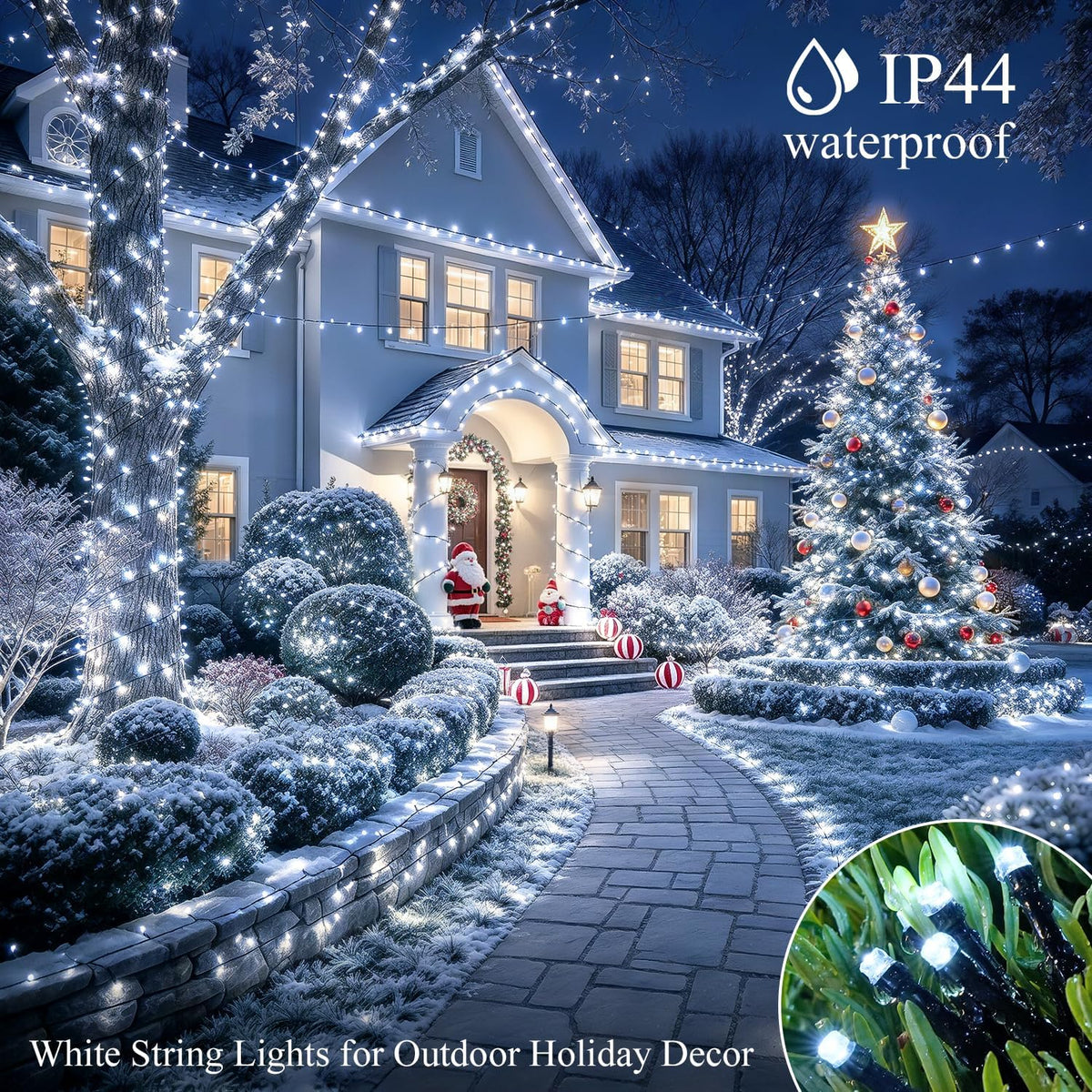 JMEXSUSS 250 luces LED blancas de Navidad para exteriores, luces de...