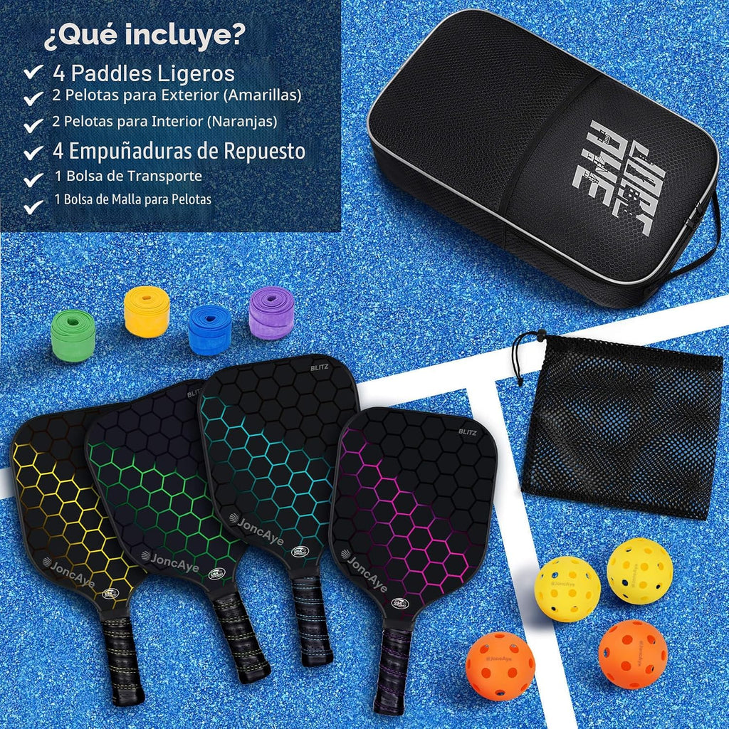 JoncAye Juego de 4 o 2 paletas de Pickleball, raquetas de fibra de...